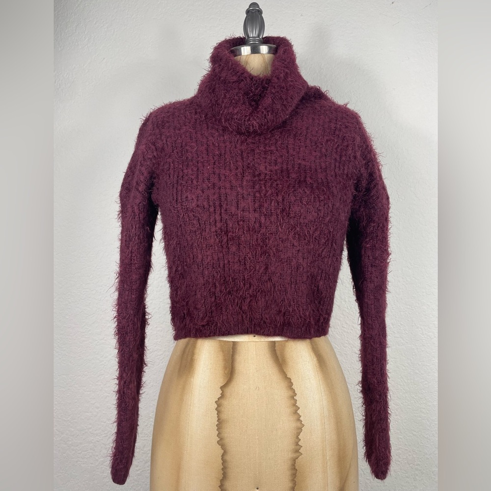 Fuzzy Burgundy Cropped Sweater